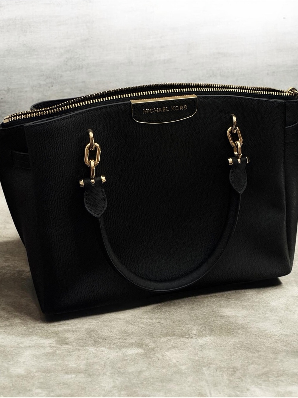 Michael Kors Black Saffiano Satchel with Gold Hardware